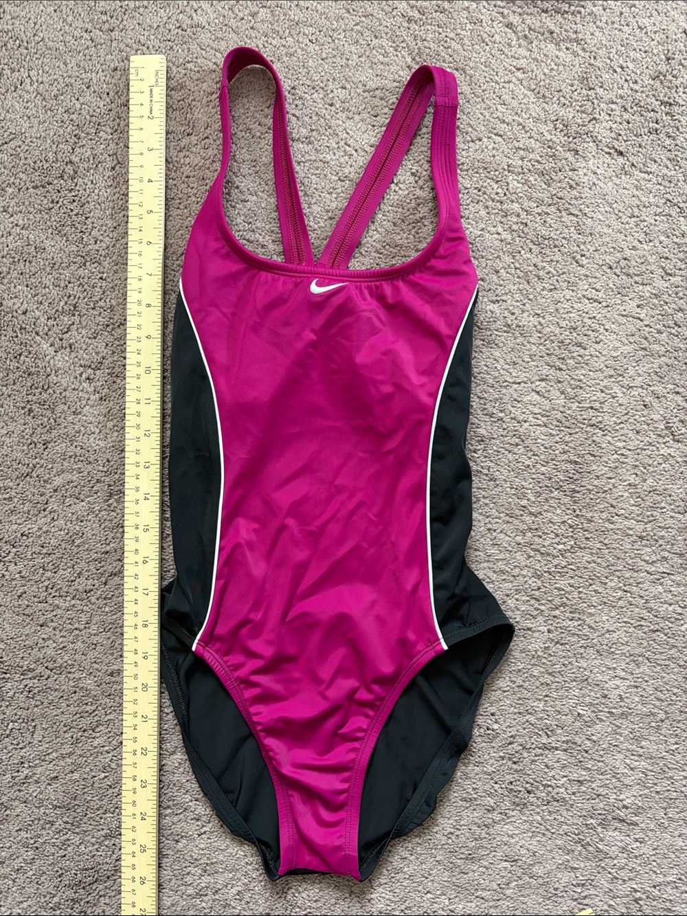 Nike Women's Raspberry One-Piece Athletic Swimsuit with Black Panels